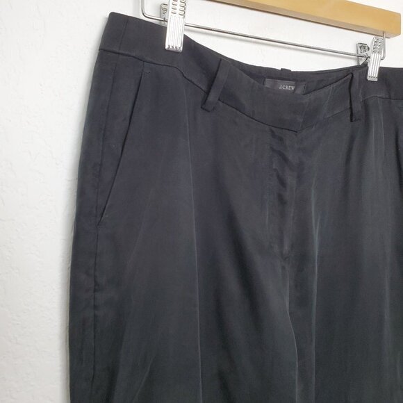 J. Crew NWT Drapey Cupro Blend Trouser Size 10 Black Satin BI237 Wide Leg Flat - Picture 2 of 13